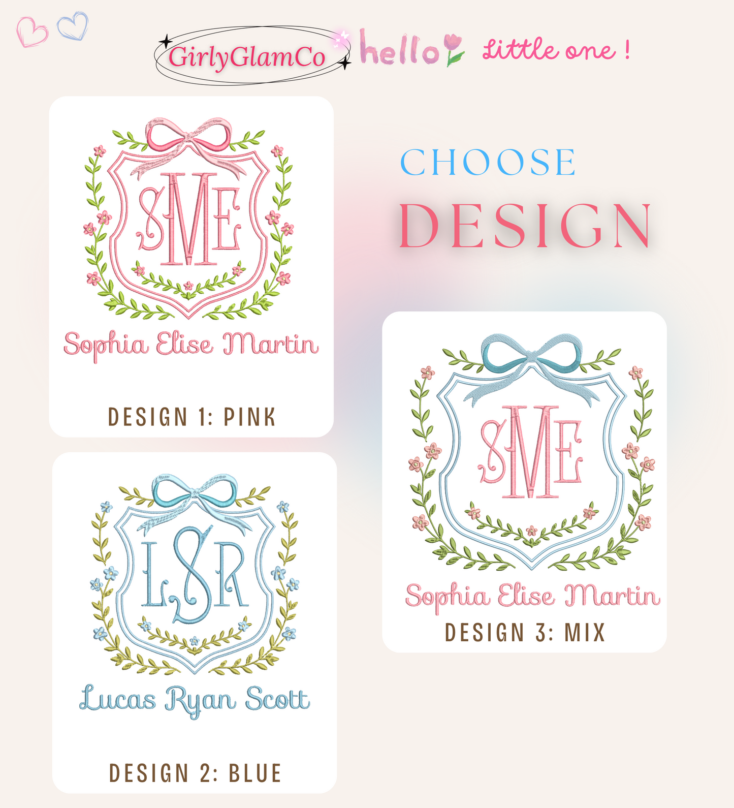 Spring Crest Monogram โ Personalized Baby Banner, Newborn Hospital Door Sign