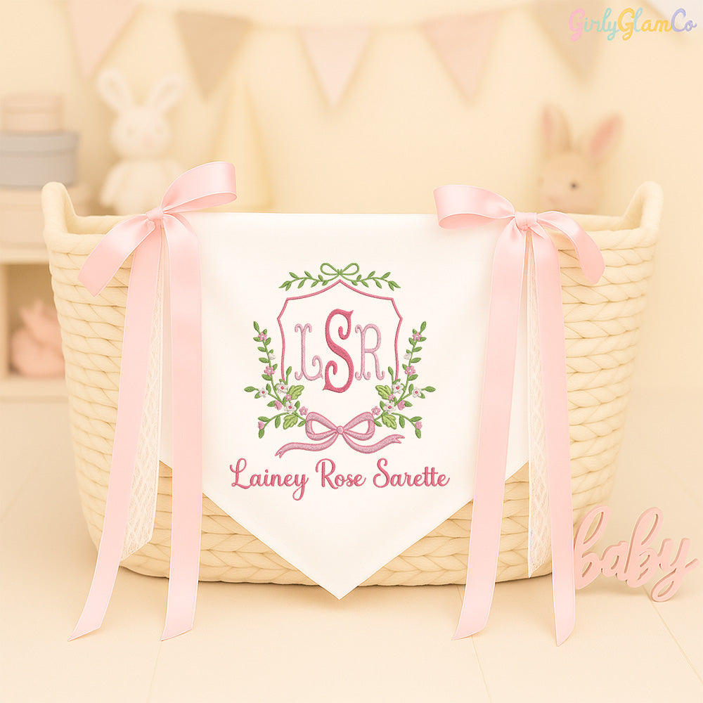 Floral Wreath & Bow Frame Baby Banner – Personalized Baby Banner, Newborn Hospital Door Sign
