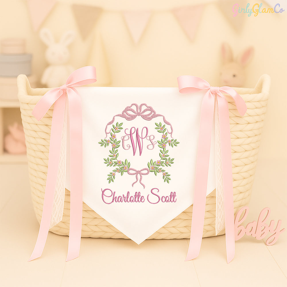Ribbon Wreath Monogram Baby Banner โ Personalized Baby Banner, Newborn Hospital Door Sign