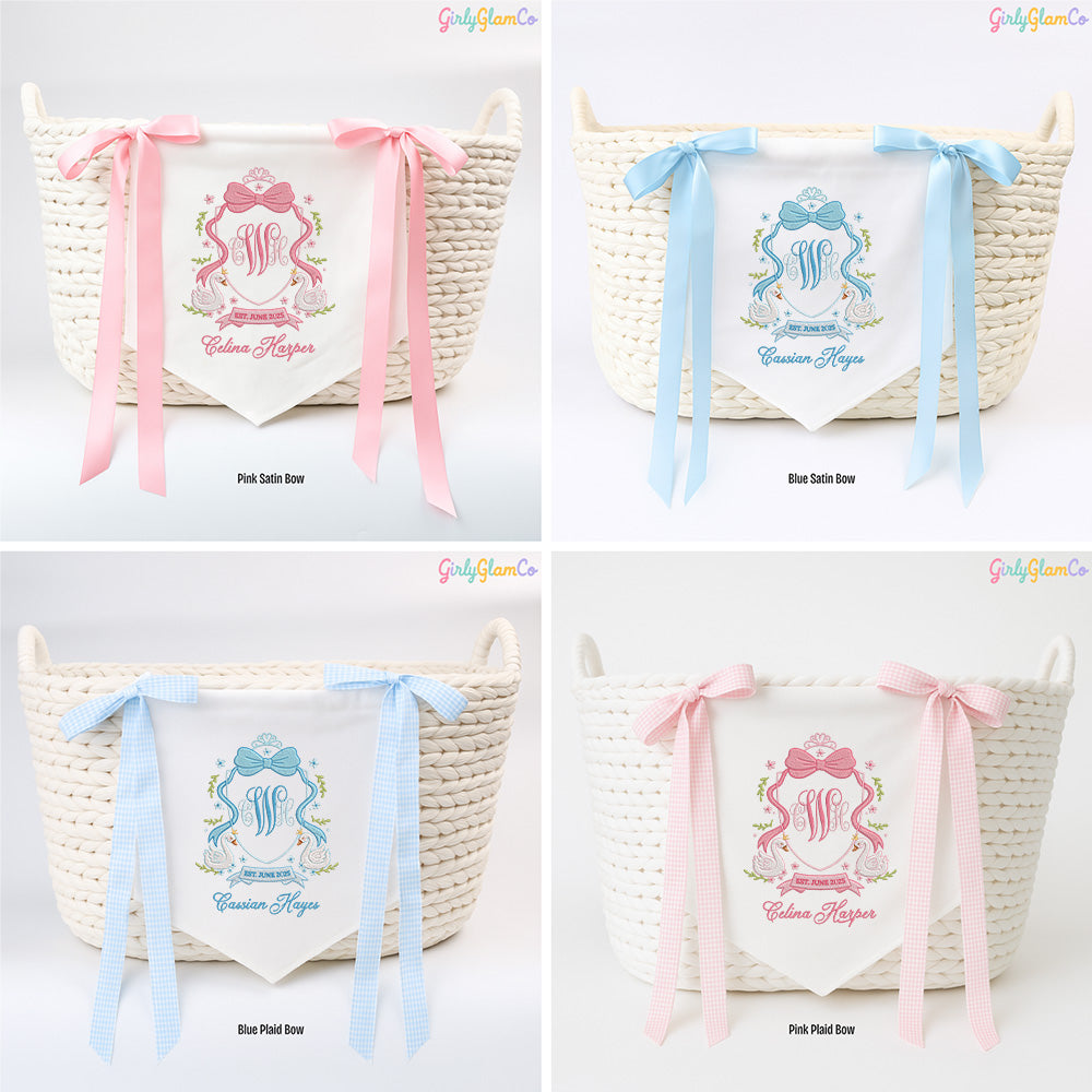 Swan Bow Crest Monogram Baby Banner โ Personalized Baby Banner, Newborn Hospital Door Sign
