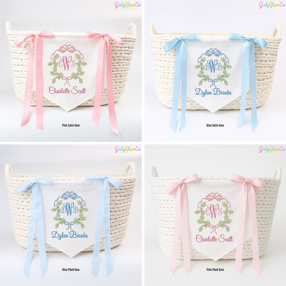 Ribbon Wreath Monogram Baby Banner โ Personalized Baby Banner, Newborn Hospital Door Sign