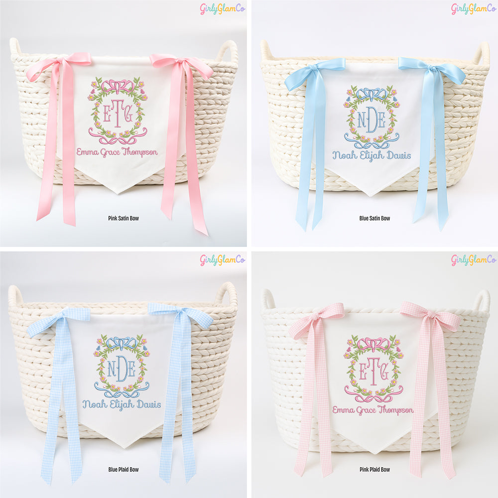 Bow Wreath Monogram Baby Banner โ Personalized Baby Banner, Newborn Hospital Door Sign