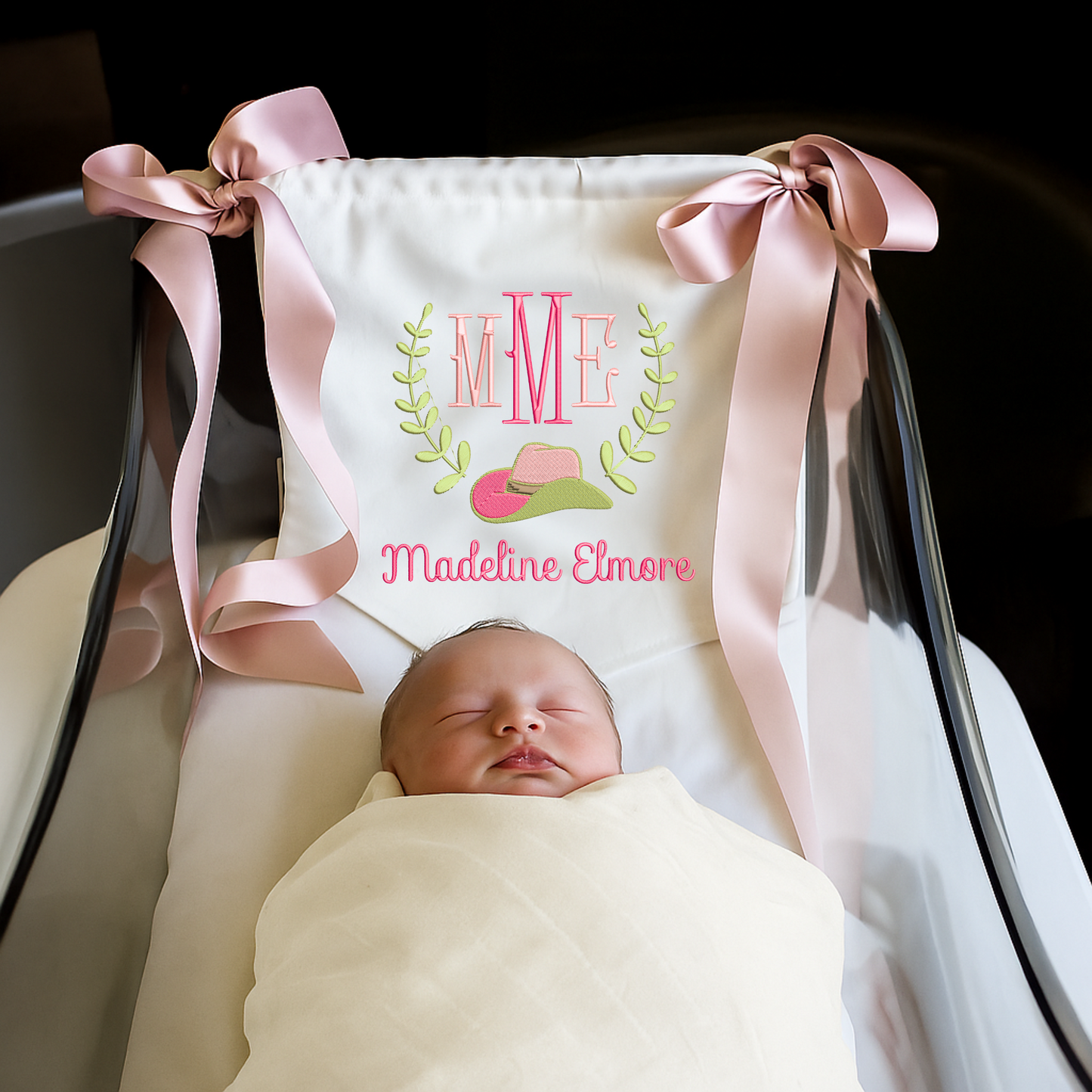 Baby Cowboy Hat Monogram โ Personalized Baby Banner, Newborn Hospital Door Sign