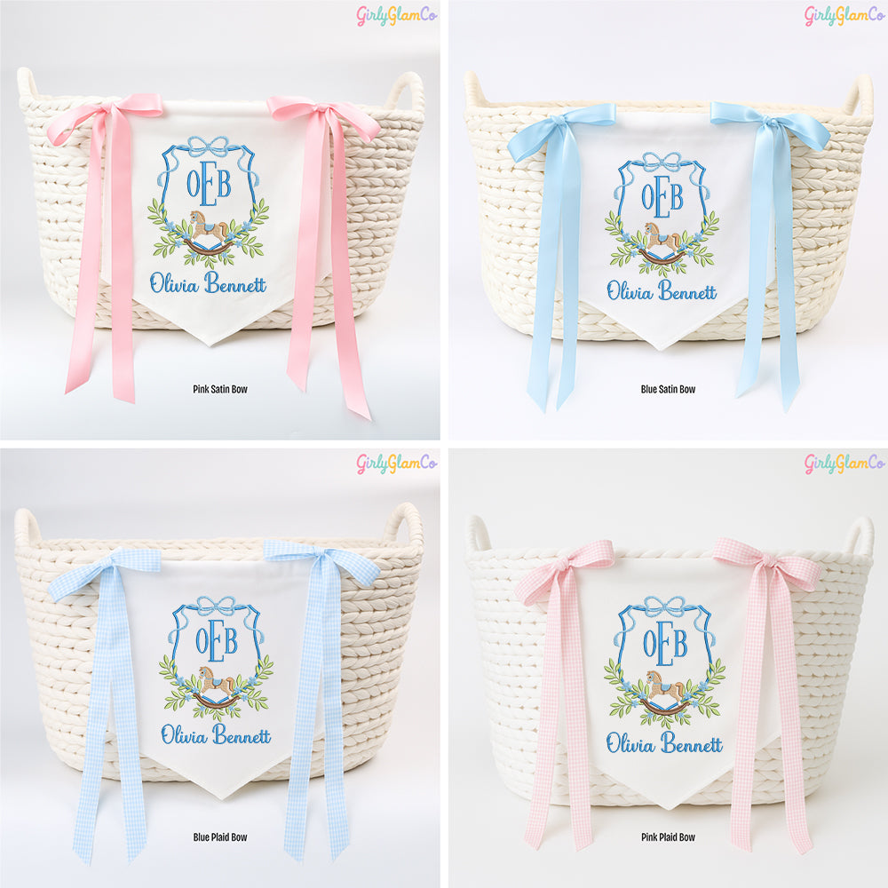 Rocking Horse Crest Monogram Baby Banner โ Personalized Baby Banner, Newborn Hospital Door Sign