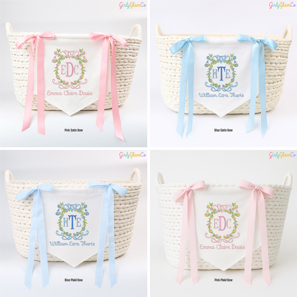 Bow Wreath Monogram Baby Banner โ Personalized Baby Banner, Newborn Hospital Door Sign