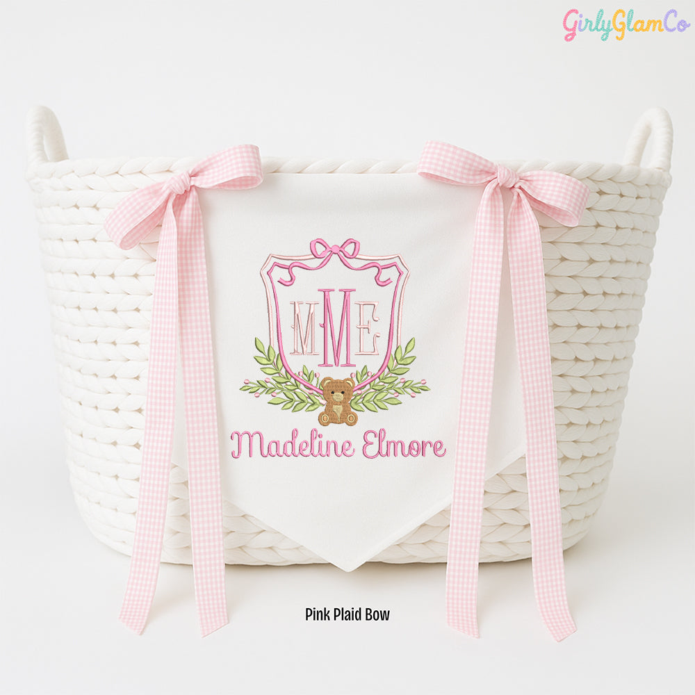 Teddy Bear Crest Monogram Baby Banner โ Personalized Baby Banner, Newborn Hospital Door Sign