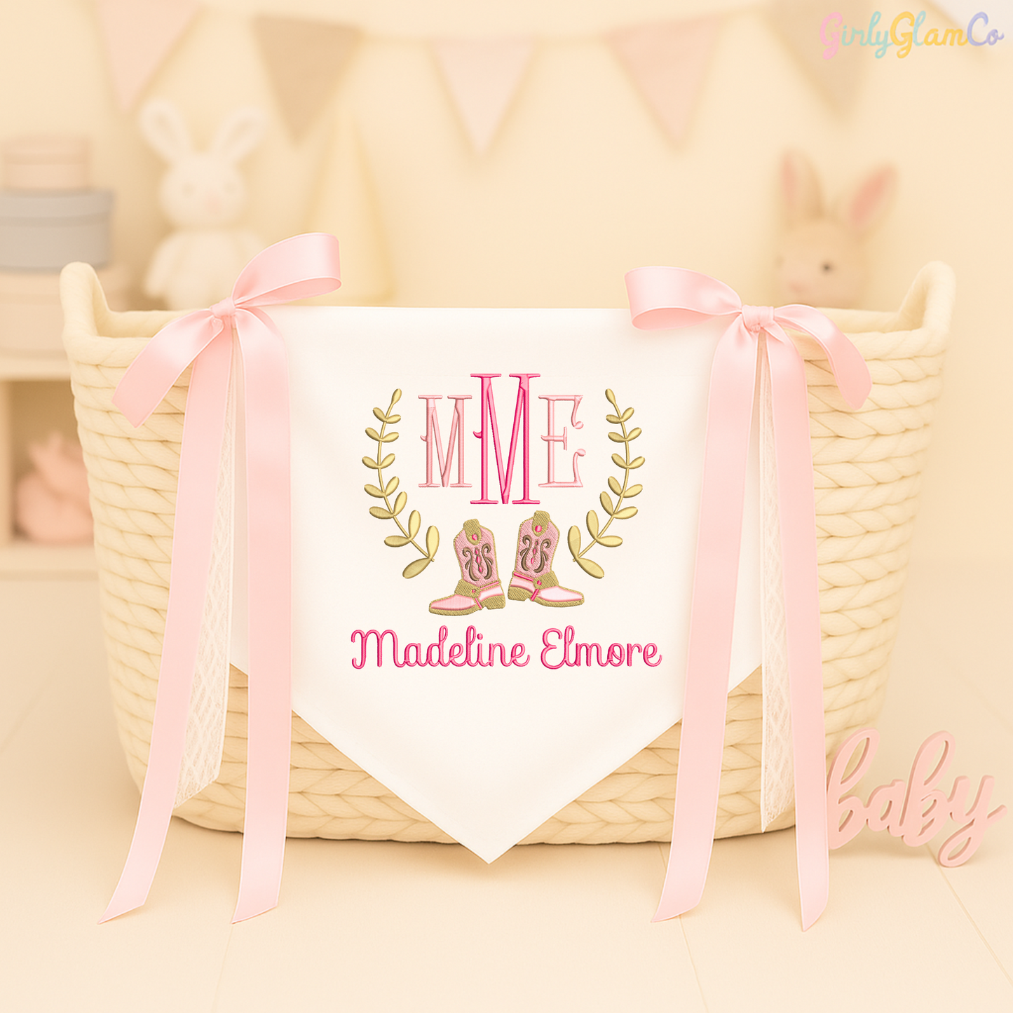 Baby Cowboy Boots Monogram โ Personalized Baby Banner, Newborn Hospital Door Sign