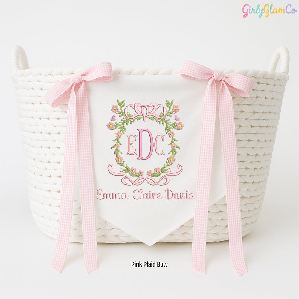 Bow Wreath Monogram Baby Banner โ Personalized Baby Banner, Newborn Hospital Door Sign