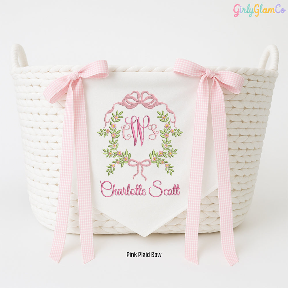 Ribbon Wreath Monogram Baby Banner โ Personalized Baby Banner, Newborn Hospital Door Sign