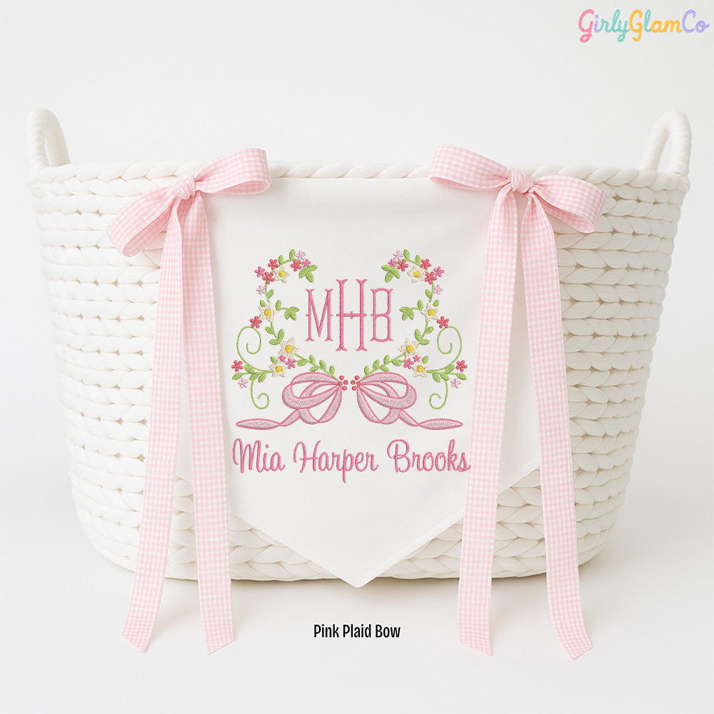 Little Dancer Floral Crest Banner – Personalized Baby Banner, Newborn Hospital Door Sign
