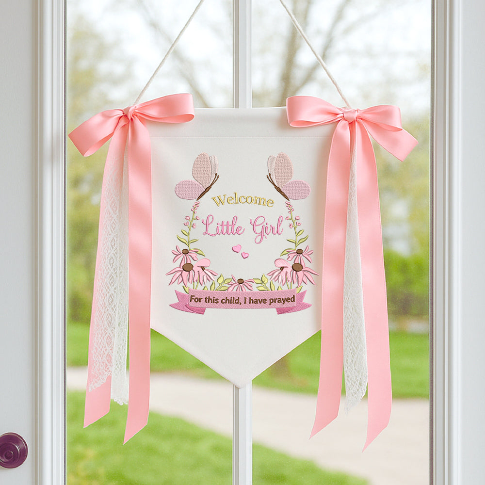 Embroidered Blessing Baby Banner, For This Child I Have Prayed, Embroidered Newborn Bassinet Sign, Baby Boy or Baby Girl Welcome Banner