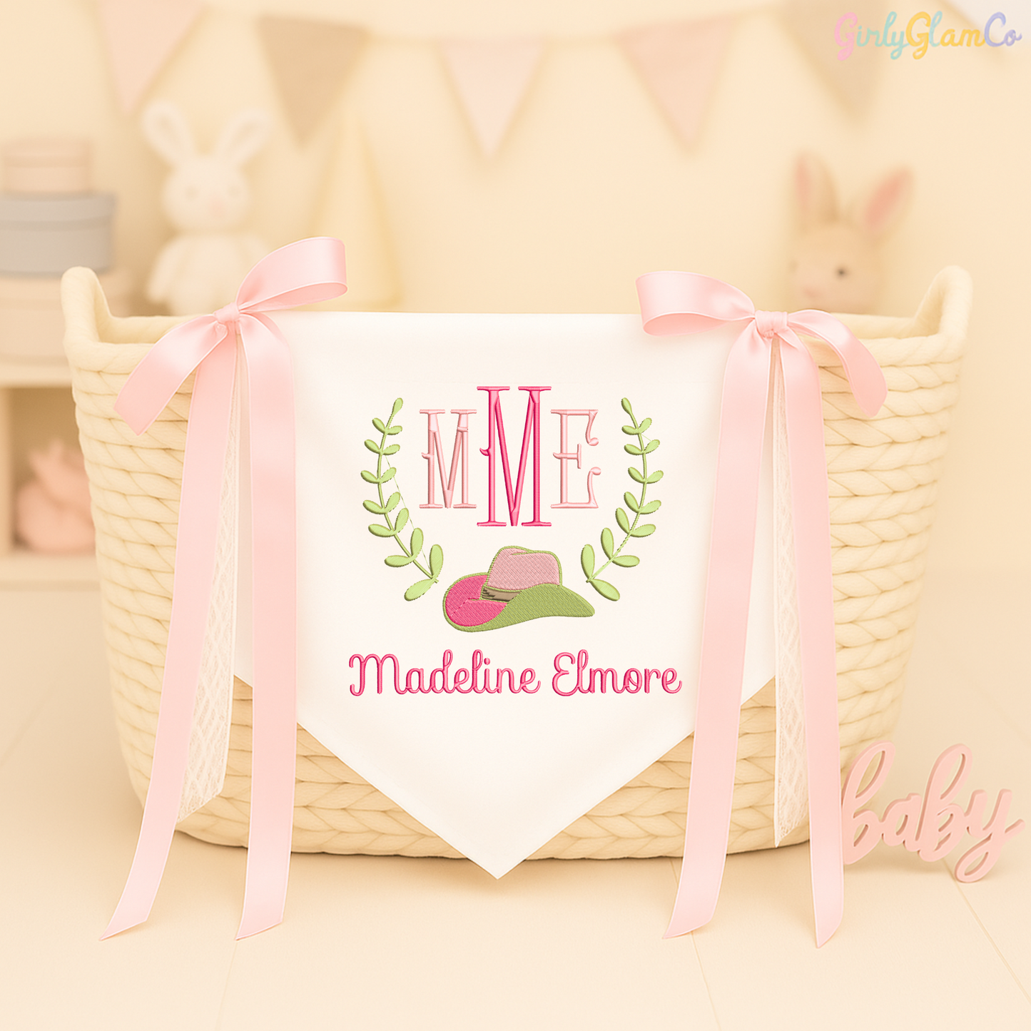 Baby Cowboy Hat Monogram โ Personalized Baby Banner, Newborn Hospital Door Sign