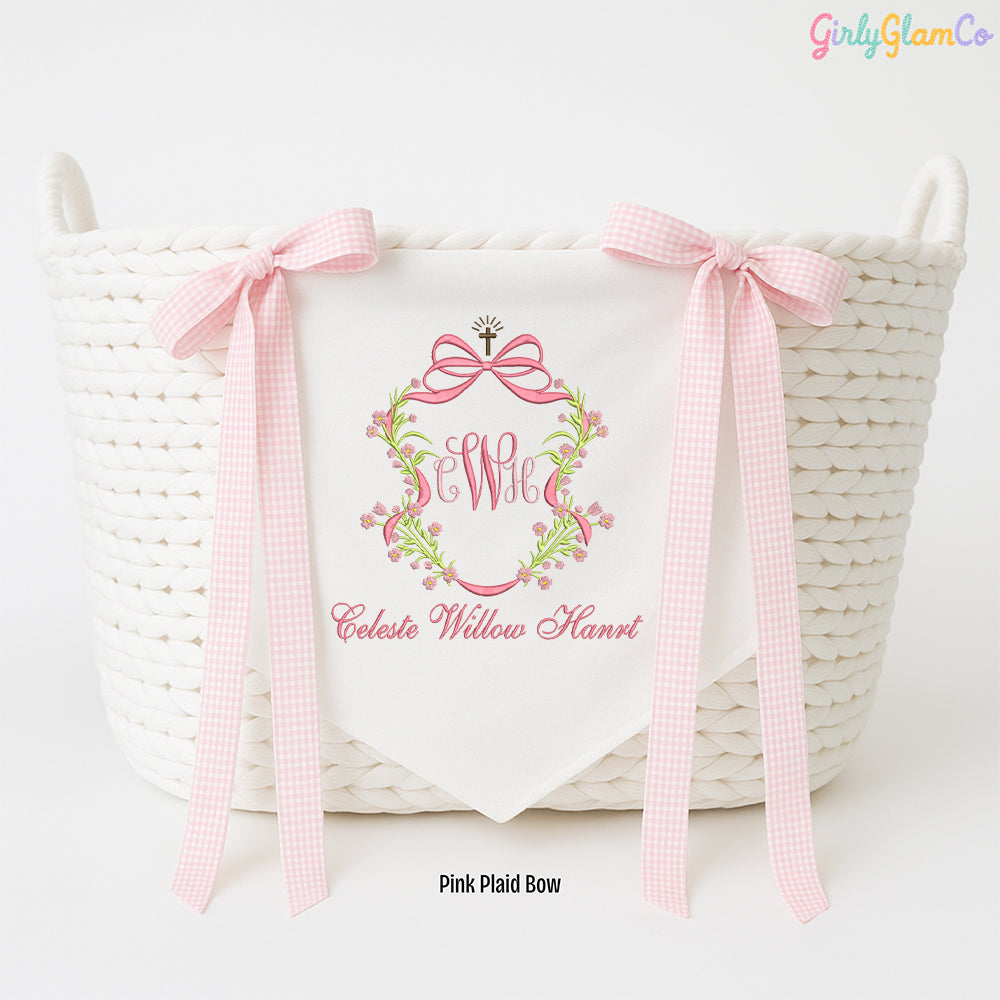 Faith Floral Wreath Monogram Baby Banner โ Personalized Baby Banner, Newborn Hospital Door Sign