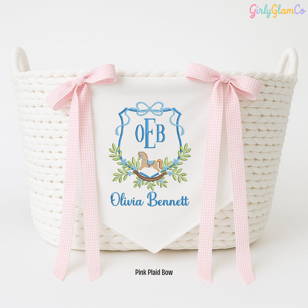 Rocking Horse Crest Monogram Baby Banner โ Personalized Baby Banner, Newborn Hospital Door Sign
