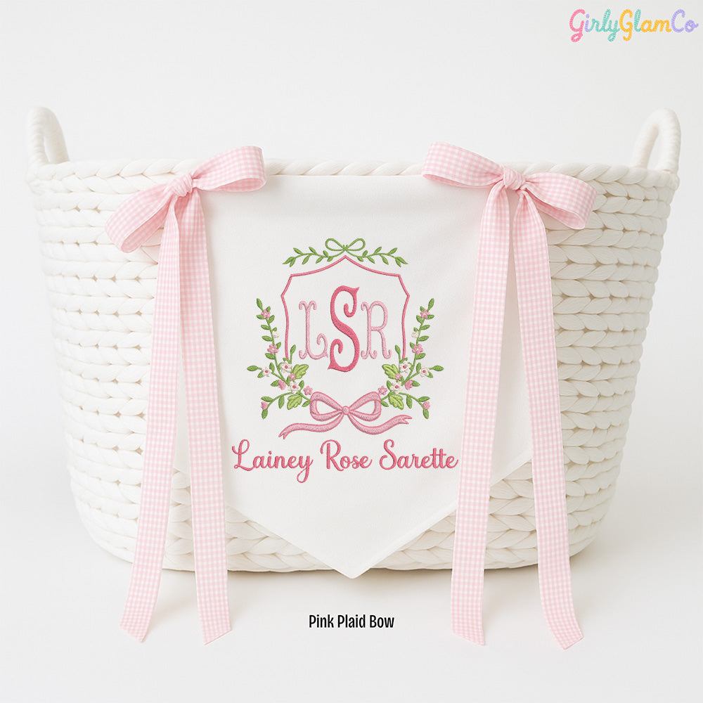 Floral Wreath & Bow Frame Baby Banner – Personalized Baby Banner, Newborn Hospital Door Sign