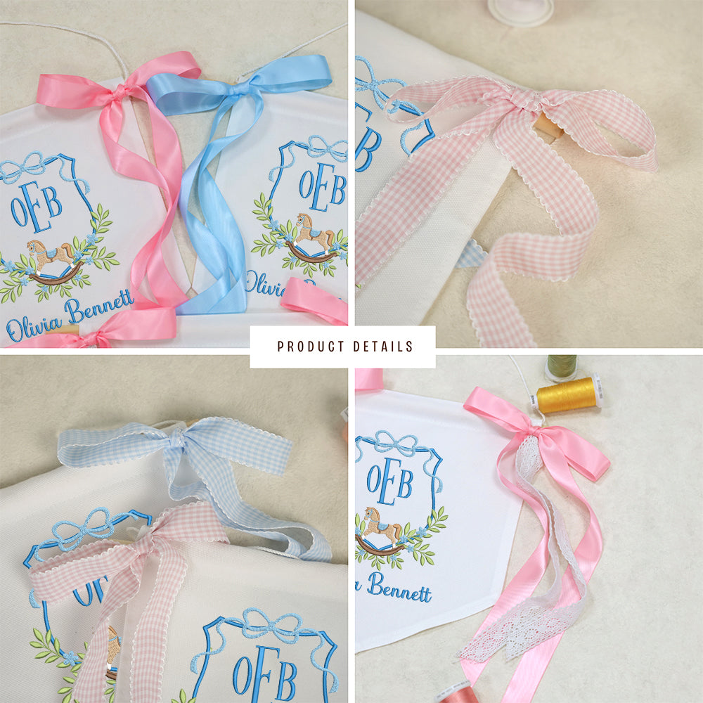 Rocking Horse Crest Monogram Baby Banner โ Personalized Baby Banner, Newborn Hospital Door Sign
