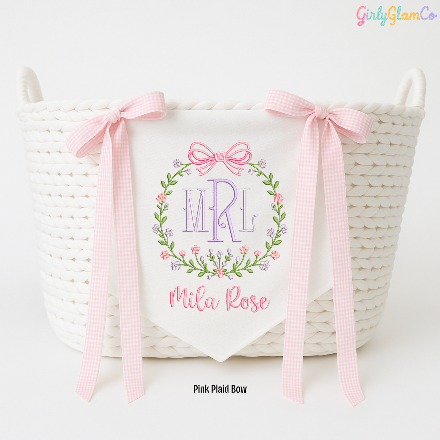Vintage Floral Wreath Banner โ Personalized Monogram for Newborn Door or Nursery