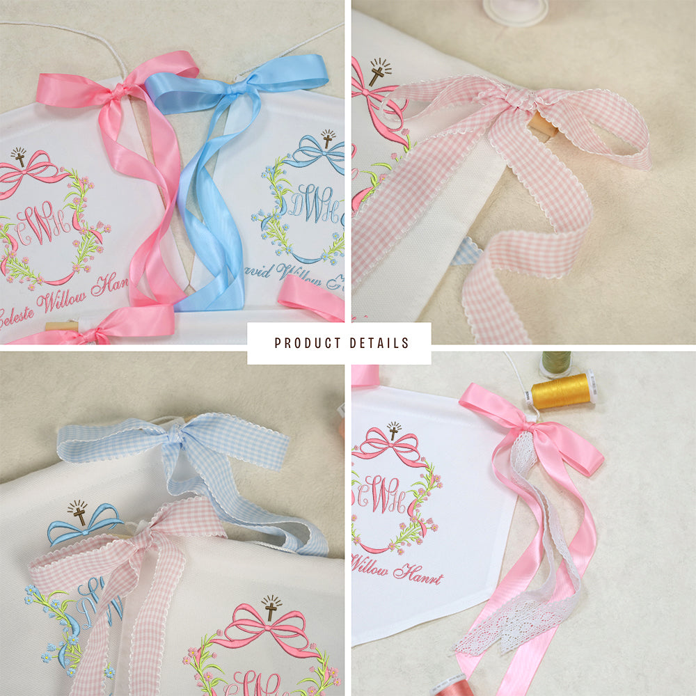 Faith Floral Wreath Monogram Baby Banner โ Personalized Baby Banner, Newborn Hospital Door Sign