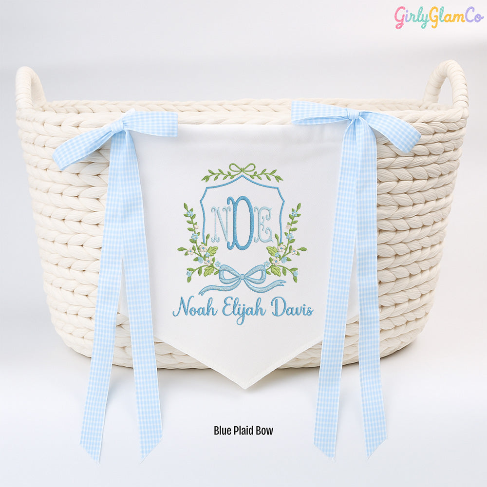 Floral Wreath & Bow Frame Baby Banner – Personalized Baby Banner, Newborn Hospital Door Sign