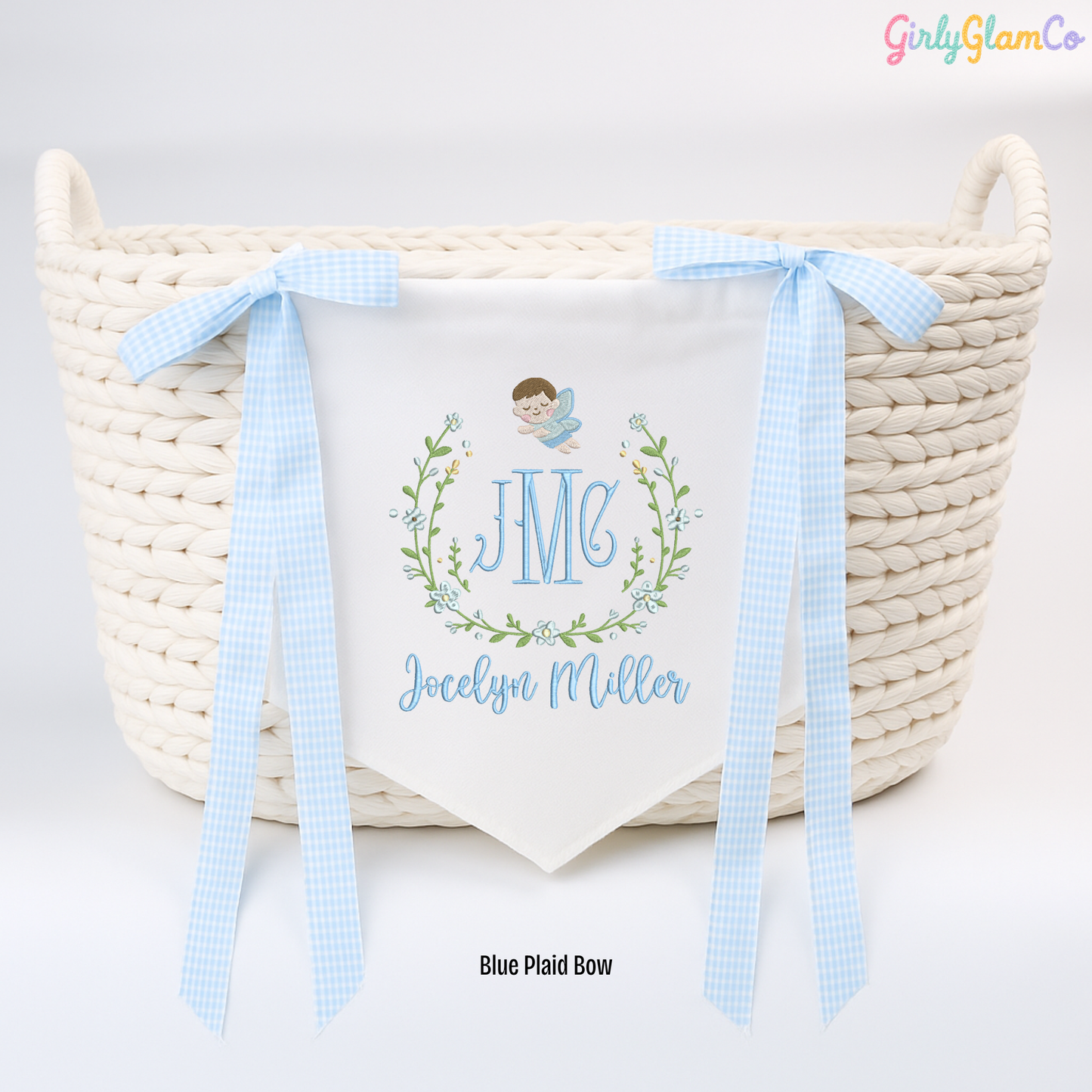 Angel Wreath Monogram โ Personalized Baby Banner, Newborn Hospital Door Sign