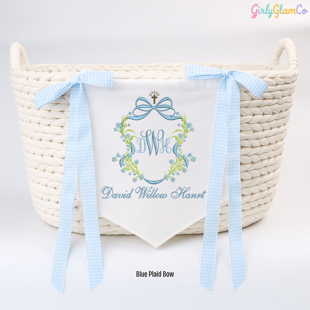 Faith Floral Wreath Monogram Baby Banner โ Personalized Baby Banner, Newborn Hospital Door Sign