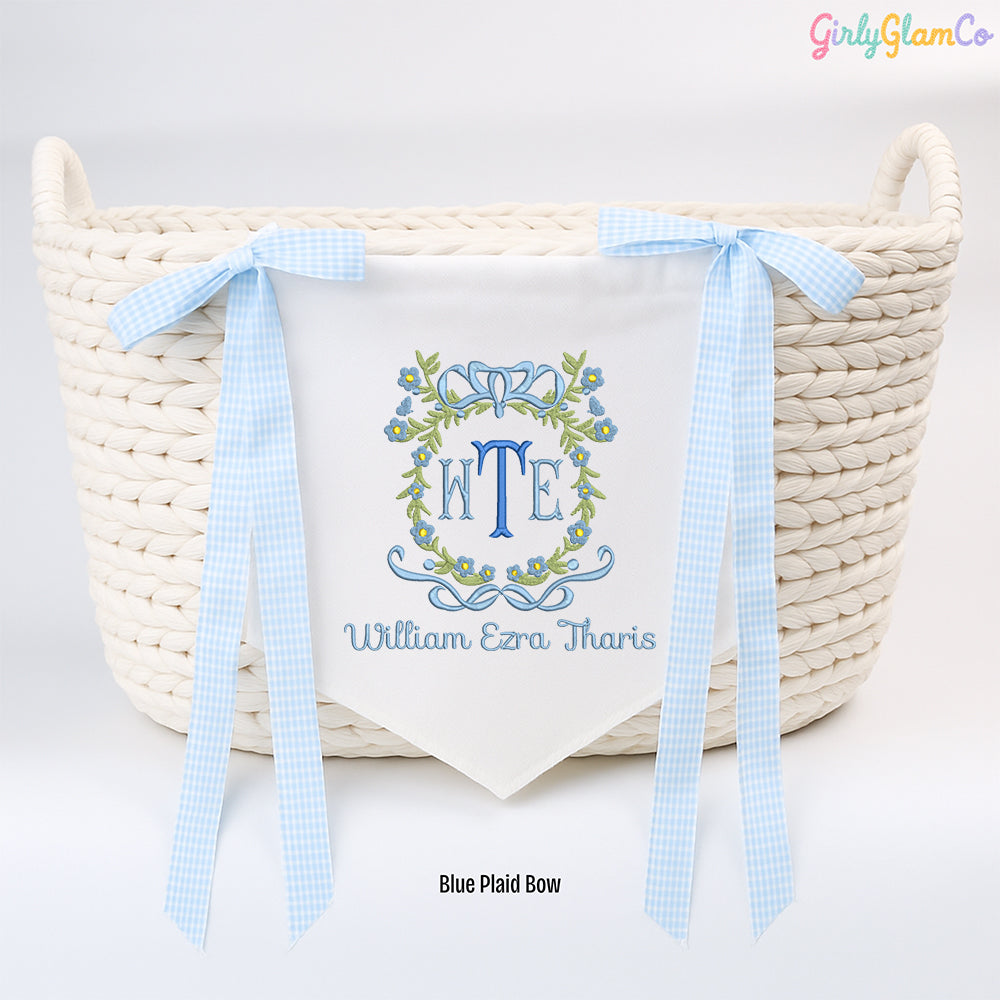 Bow Wreath Monogram Baby Banner โ Personalized Baby Banner, Newborn Hospital Door Sign