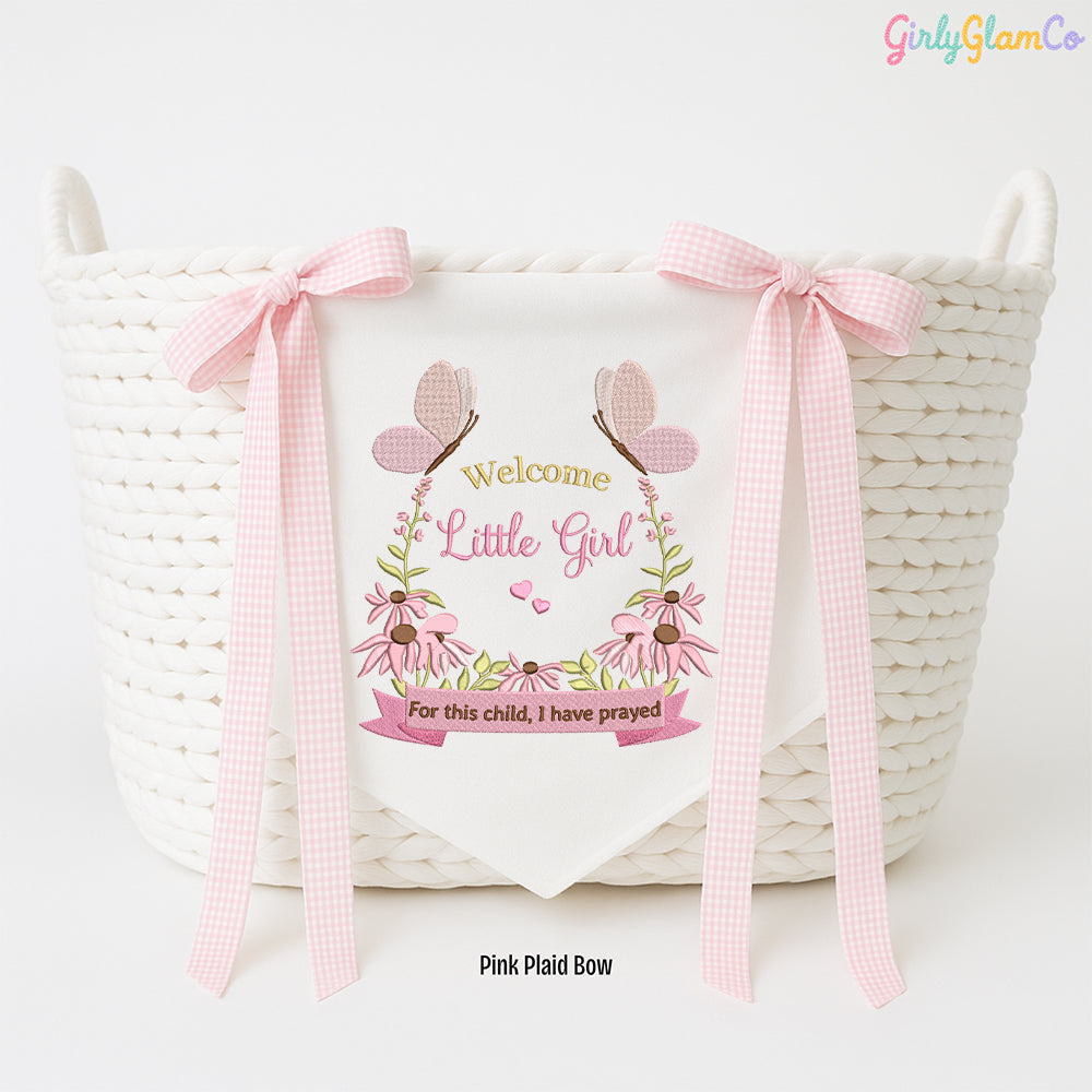 Embroidered Blessing Baby Banner, For This Child I Have Prayed, Embroidered Newborn Bassinet Sign, Baby Boy or Baby Girl Welcome Banner