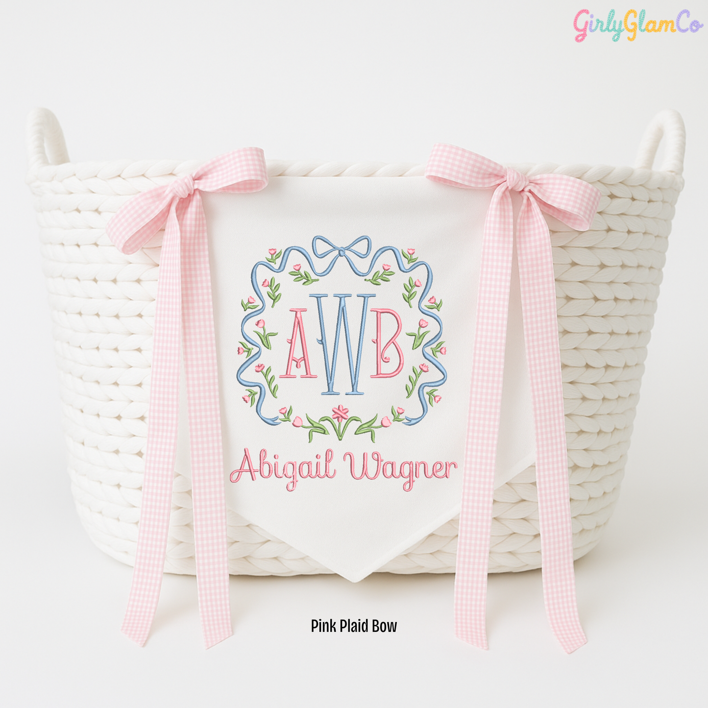 Scalloped Floral Frame Monogram โ Personalized Baby Banner, Newborn Hospital Door Sign