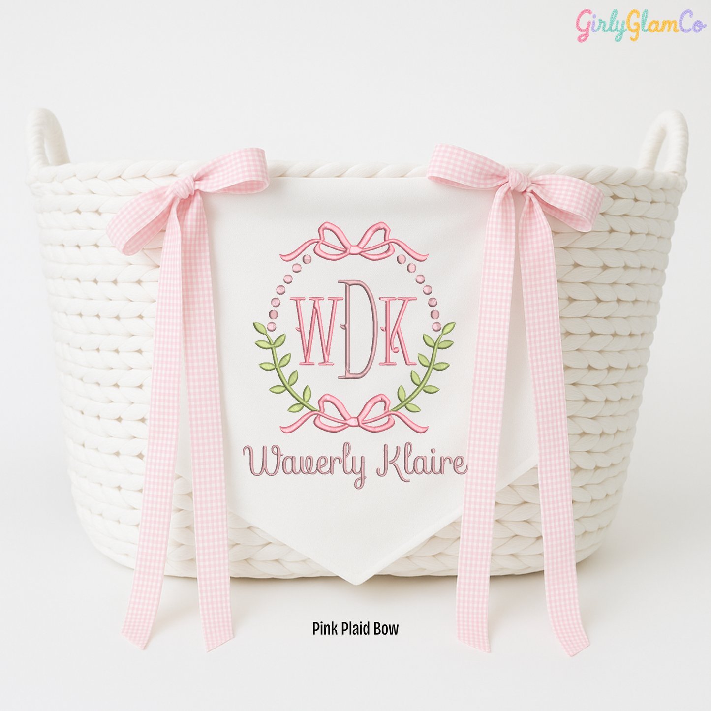 Floral Scroll Monogram with Bow Accent โ Personalized Baby Banner, Newborn Hospital Door Sign