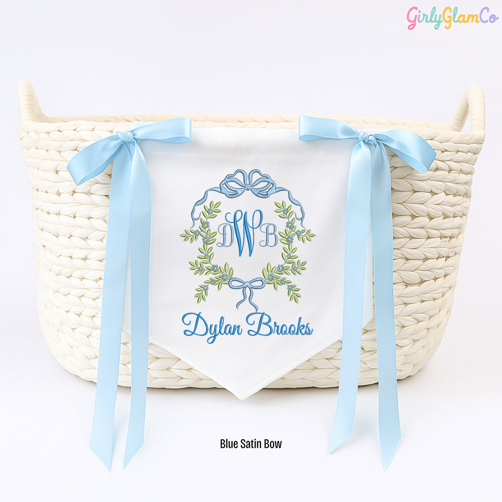 Ribbon Wreath Monogram Baby Banner โ Personalized Baby Banner, Newborn Hospital Door Sign