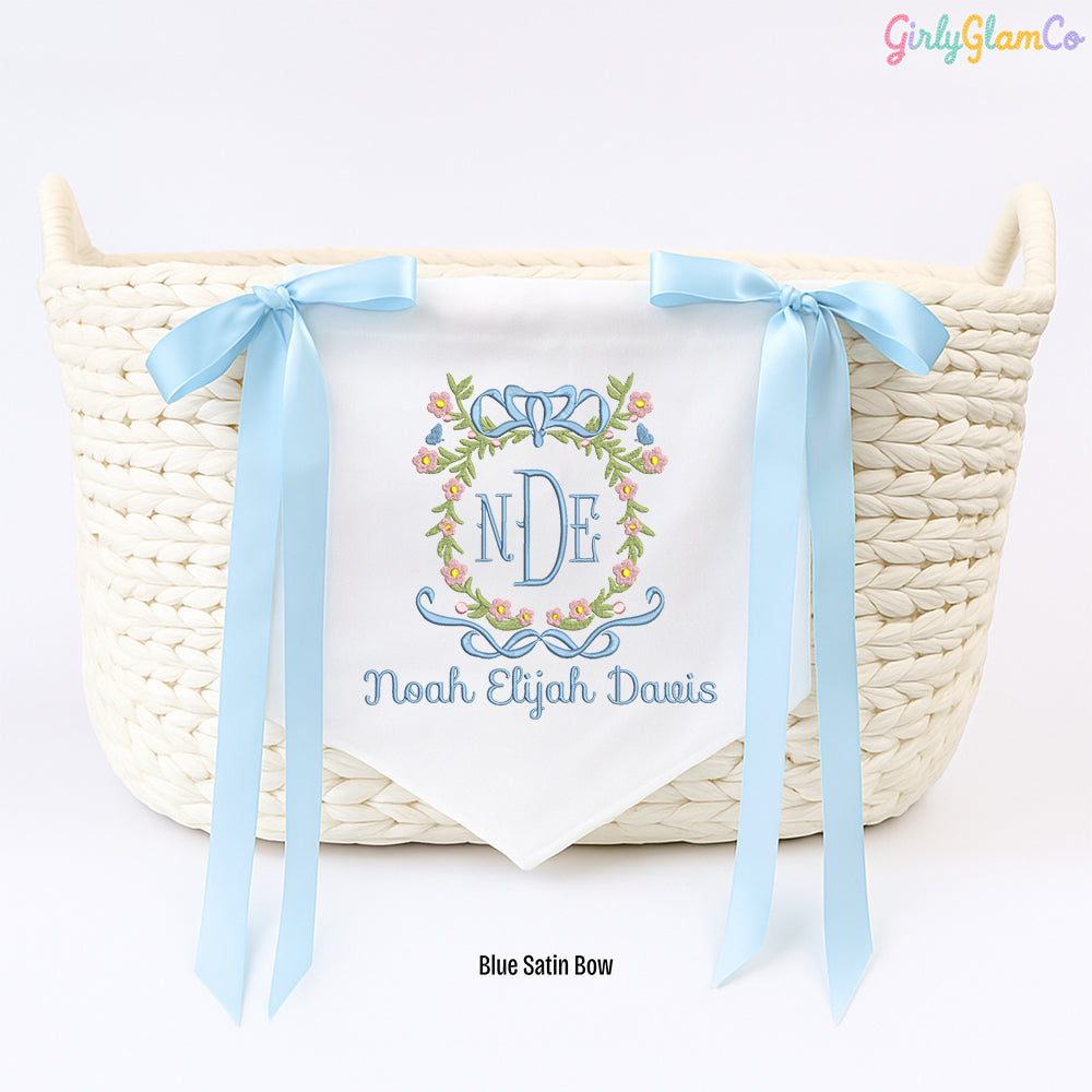 Bow Wreath Monogram Baby Banner โ Personalized Baby Banner, Newborn Hospital Door Sign