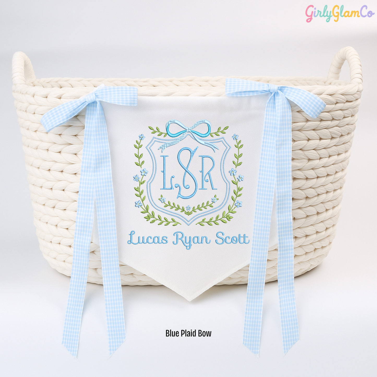 Spring Crest Monogram โ Personalized Baby Banner, Newborn Hospital Door Sign