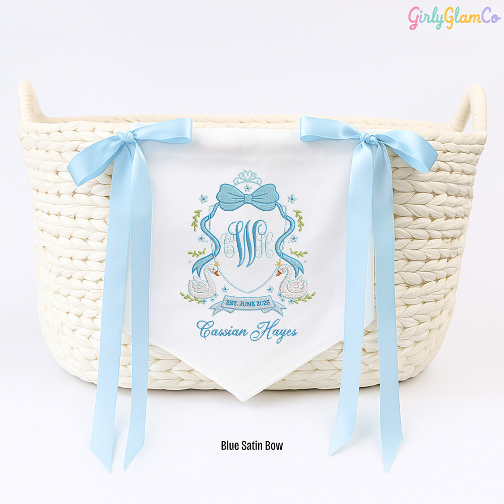 Swan Bow Crest Monogram Baby Banner โ Personalized Baby Banner, Newborn Hospital Door Sign