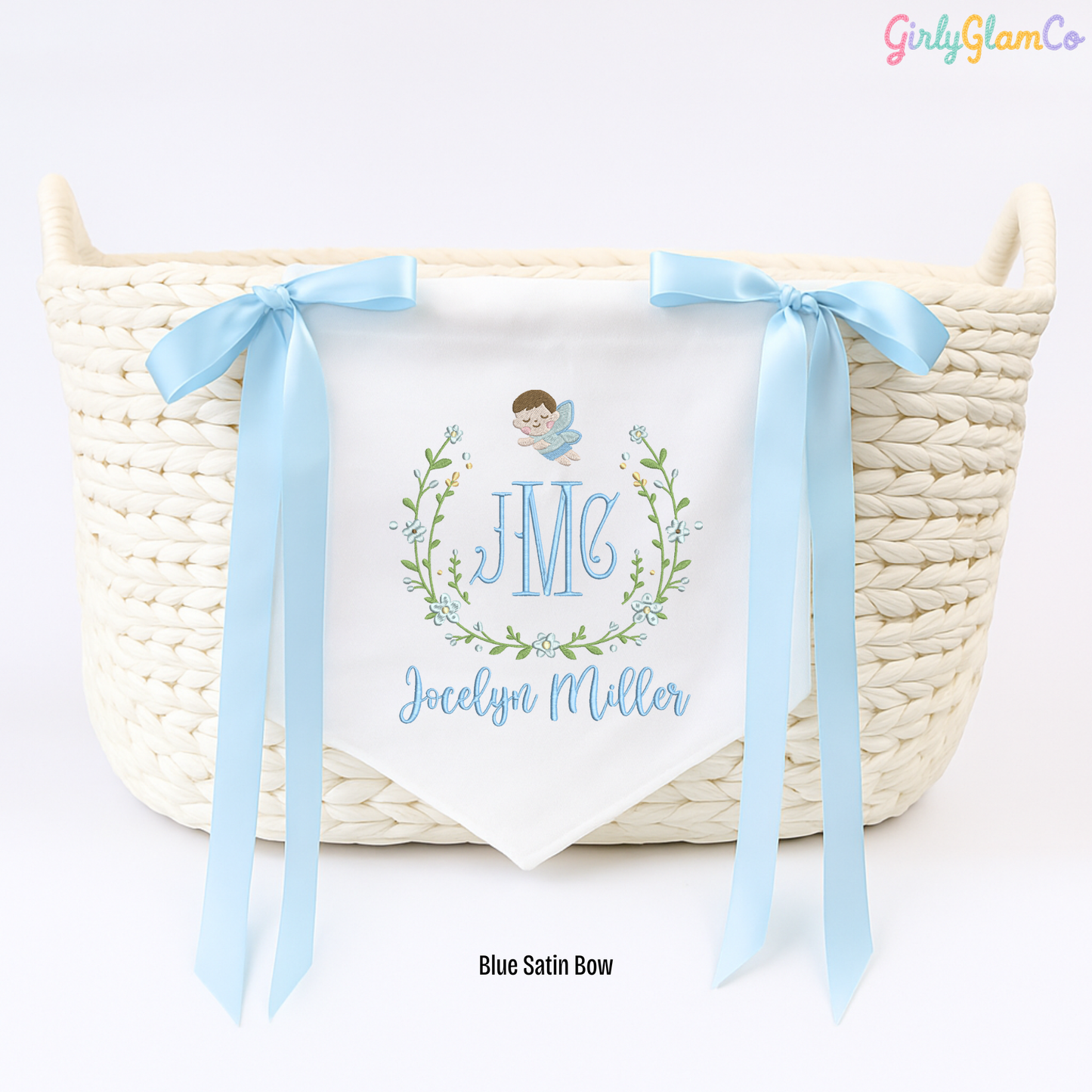 Angel Wreath Monogram โ Personalized Baby Banner, Newborn Hospital Door Sign