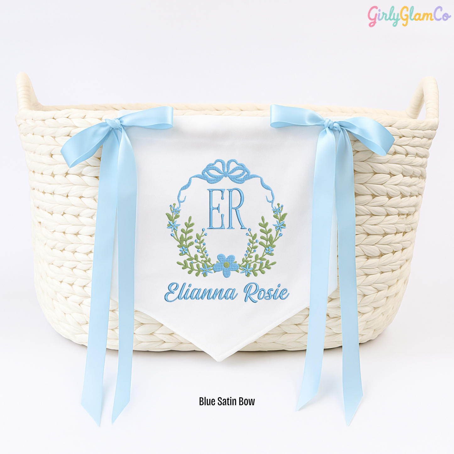 Floral Bow Crest Monogram Baby Banner โ Personalized Baby Banner, Newborn Hospital Door Sign