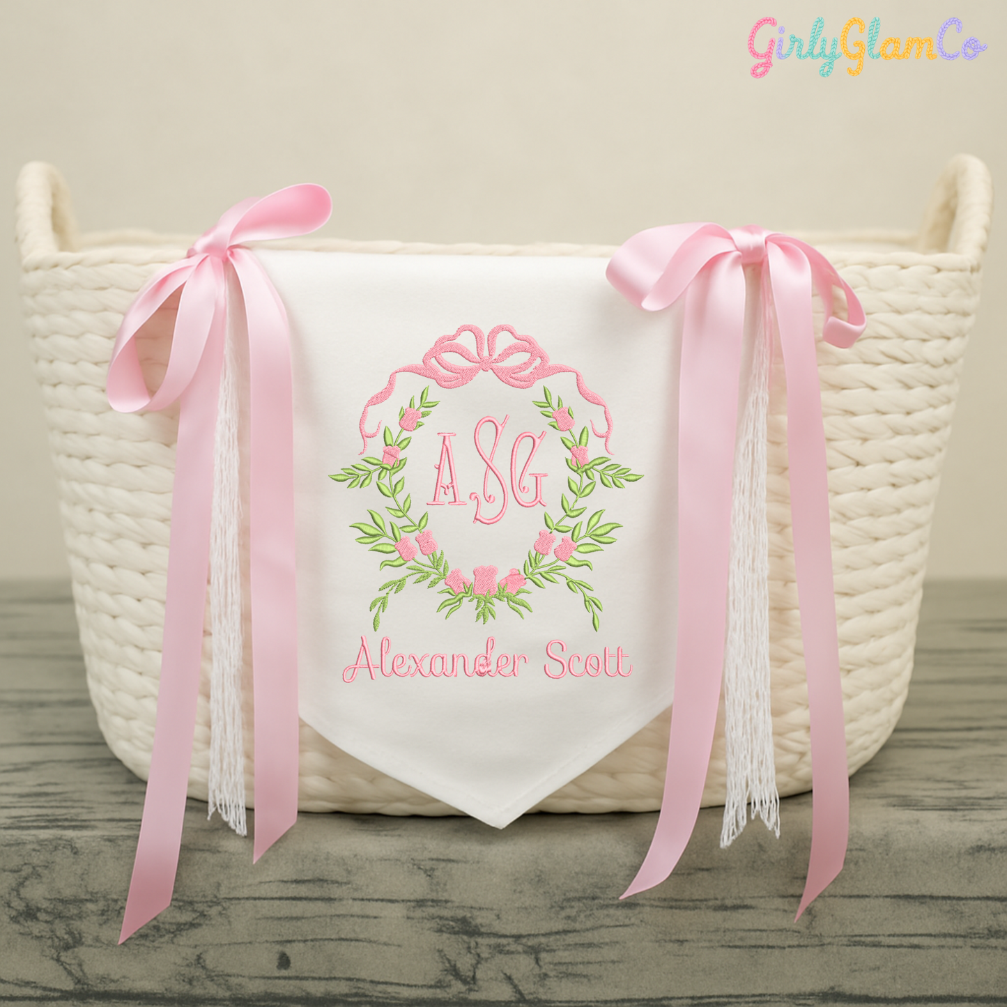 Olive Wreath Monogram – Personalized Baby Banner, Newborn Hospital Door Sign