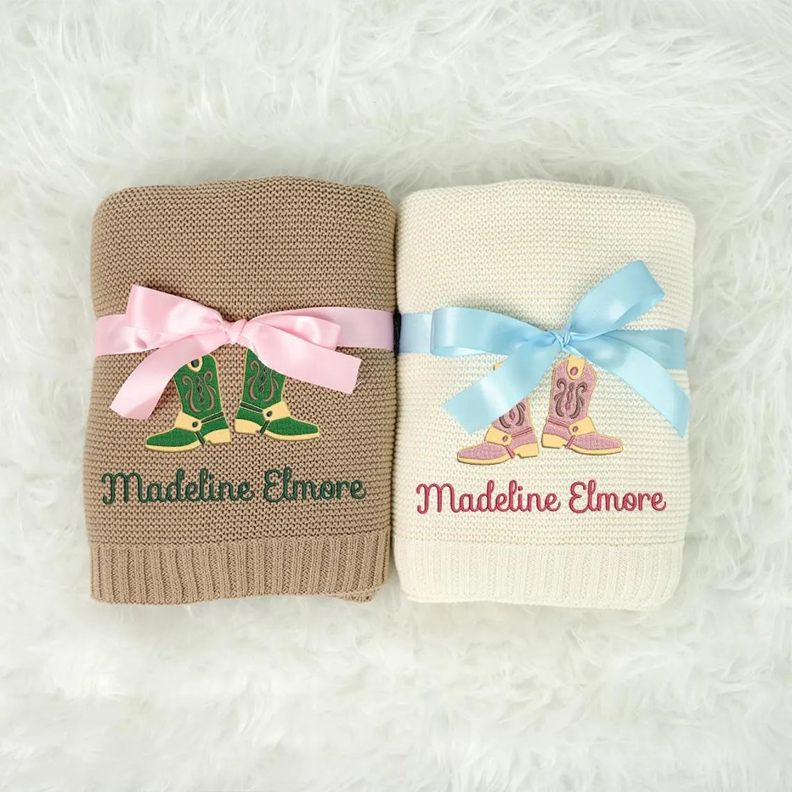 Personalized Baby Blanket with Boots Cowboy, Embroidered name Blanket, Custom Baby Name Blanket, Newborn Blanket, Cowgirl Blanket