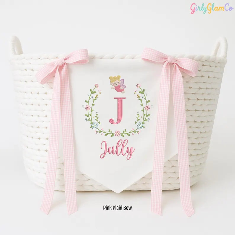 Angel Wreath Monogram 2 โ Personalized Baby Banner, Newborn Hospital Door Sign