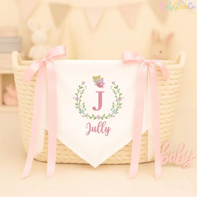 Angel Wreath Monogram 2 โ Personalized Baby Banner, Newborn Hospital Door Sign