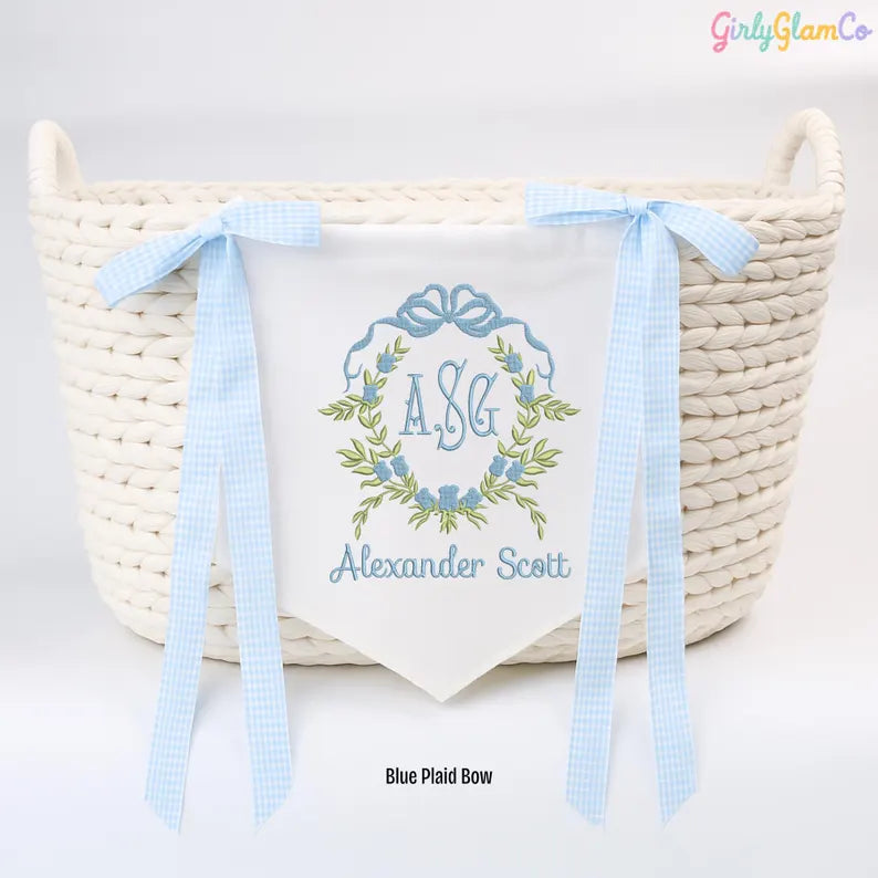 Olive Wreath Monogram – Personalized Baby Banner, Newborn Hospital Door Sign