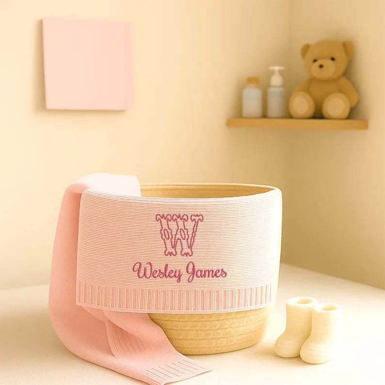 Personalized Knitted Baby Blanket with Monogram, Embroidered Name Baby Blanket, Soft Cotton Baby Blanket, Newborn Gifts
