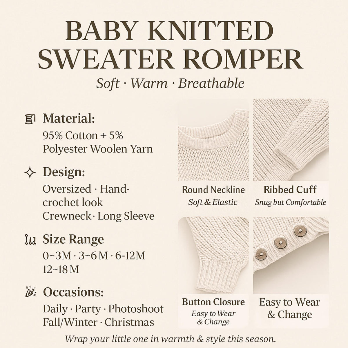 Custom Name Embroidered Knit Baby Romper, 0-6 Months