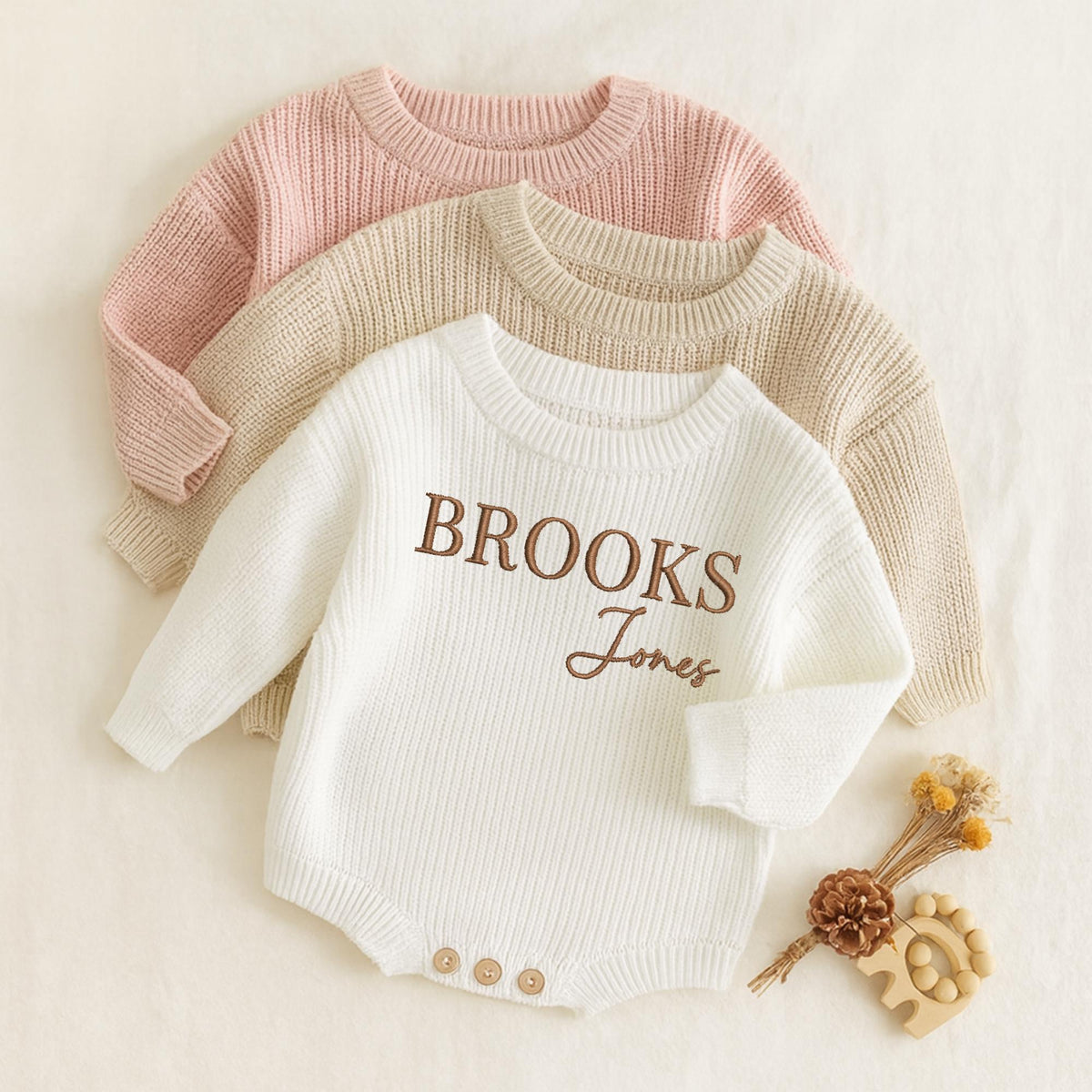 Custom Name Embroidered Knit Baby Romper, 0-6 Months