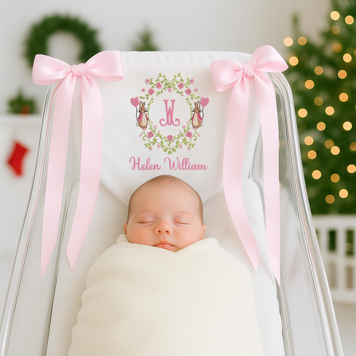 Custom Baby Banner Bunny Baby, Welcome Banner with Bunny Baby, Bows Baby Banner, Hospital Door Sign, Baby Shower Gifts, Newborn Gifts