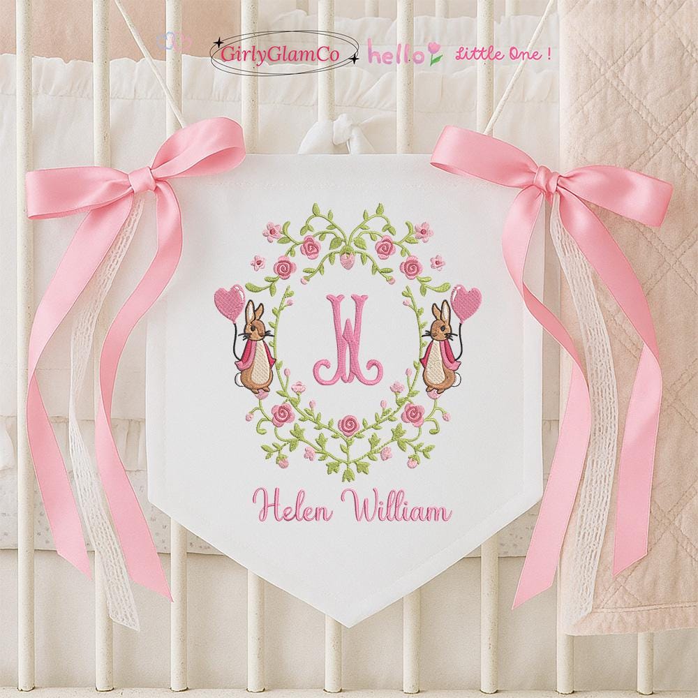 Custom Baby Banner Bunny Baby, Welcome Banner with Bunny Baby, Bows Baby Banner, Hospital Door Sign, Baby Shower Gifts, Newborn Gifts