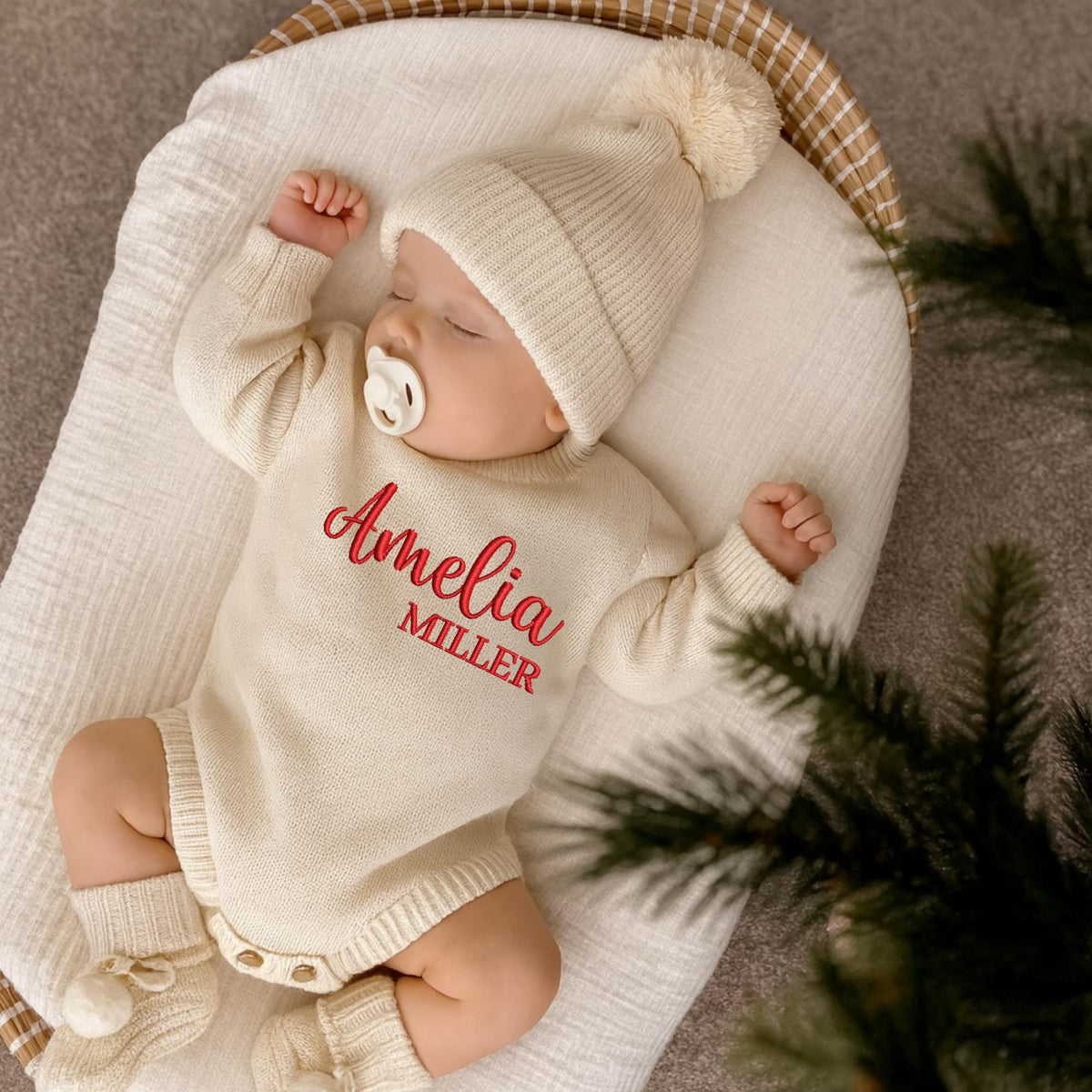 Custom Name Embroidered Knit Baby Romper, 0-6 Months