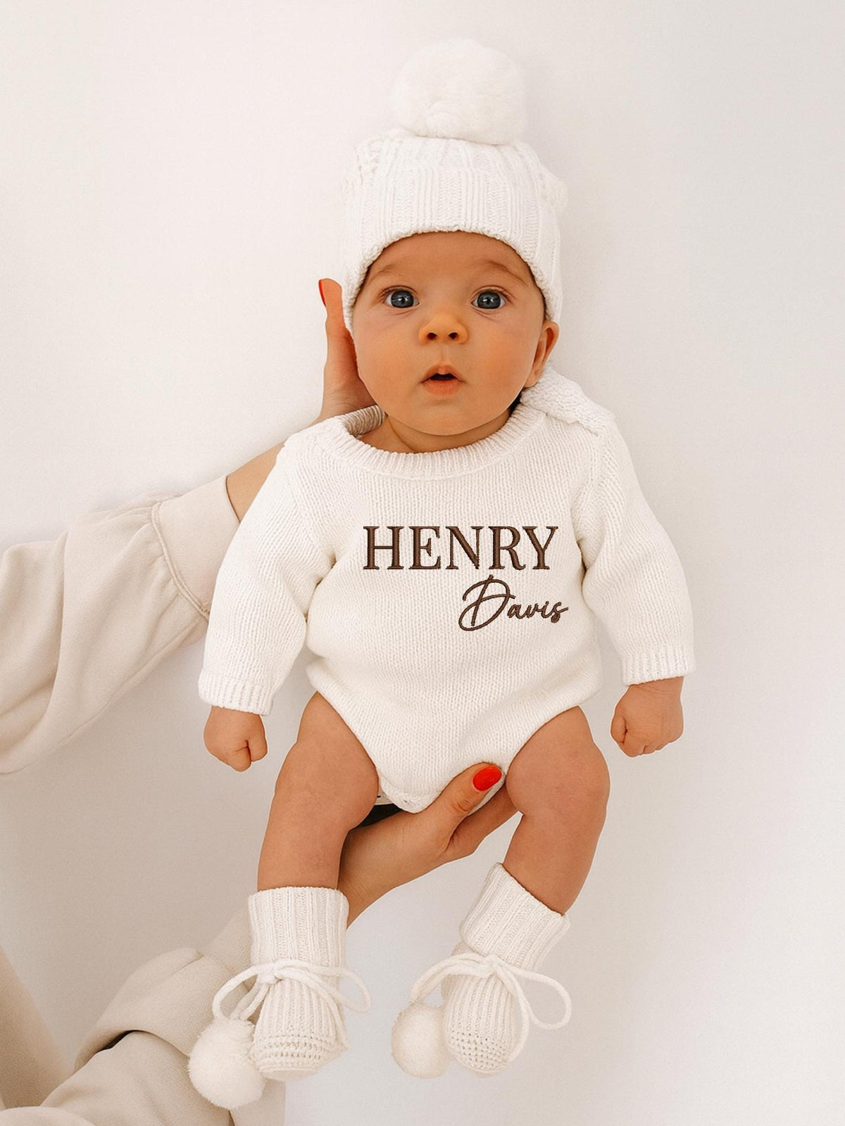 Custom Name Embroidered Knit Baby Romper, 0-6 Months