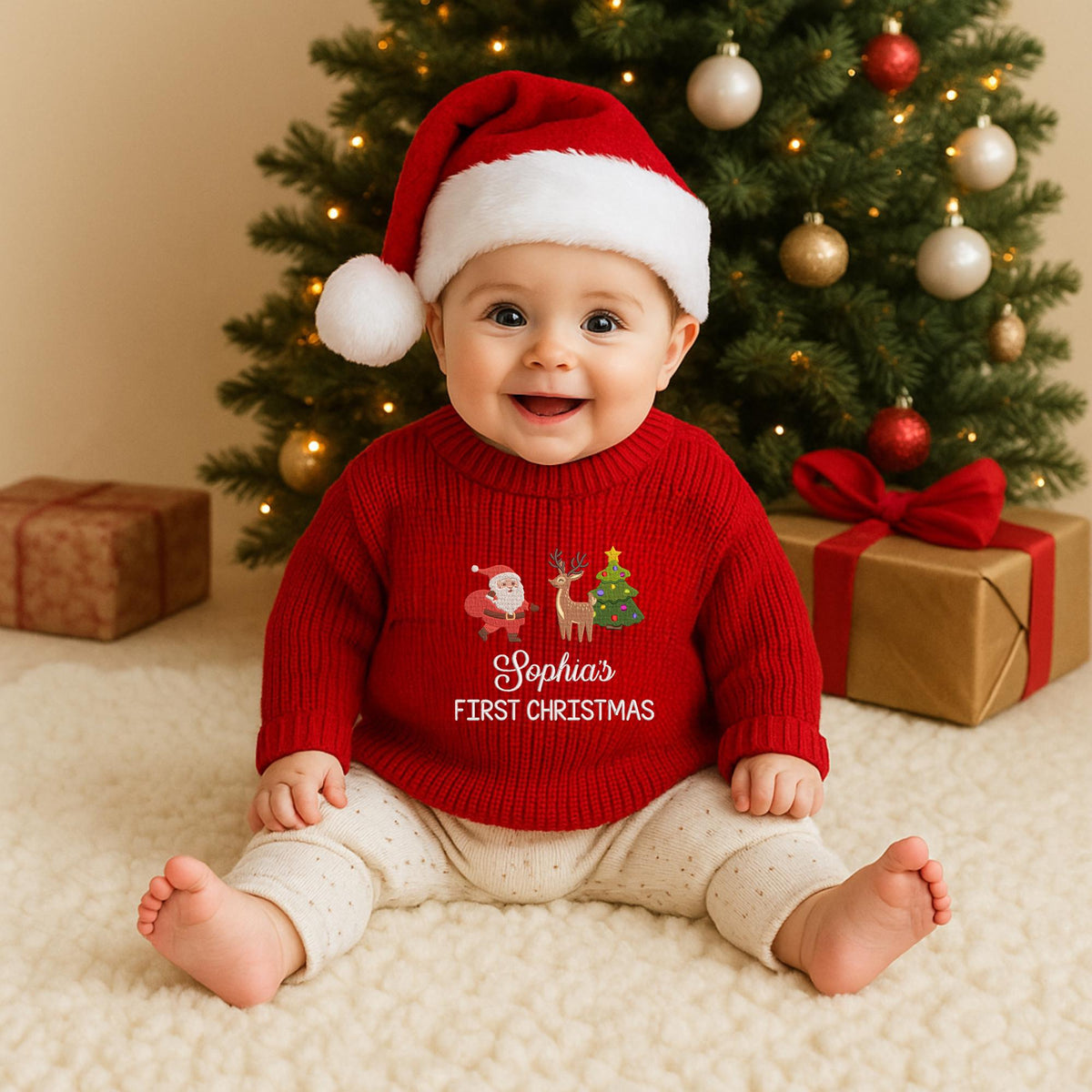 Embroidery My First Christmas Baby Sweater, Newborn Sweater with Christmas 2025, Baby Sweater, Baby Shower Gift, Keepsake for Baby