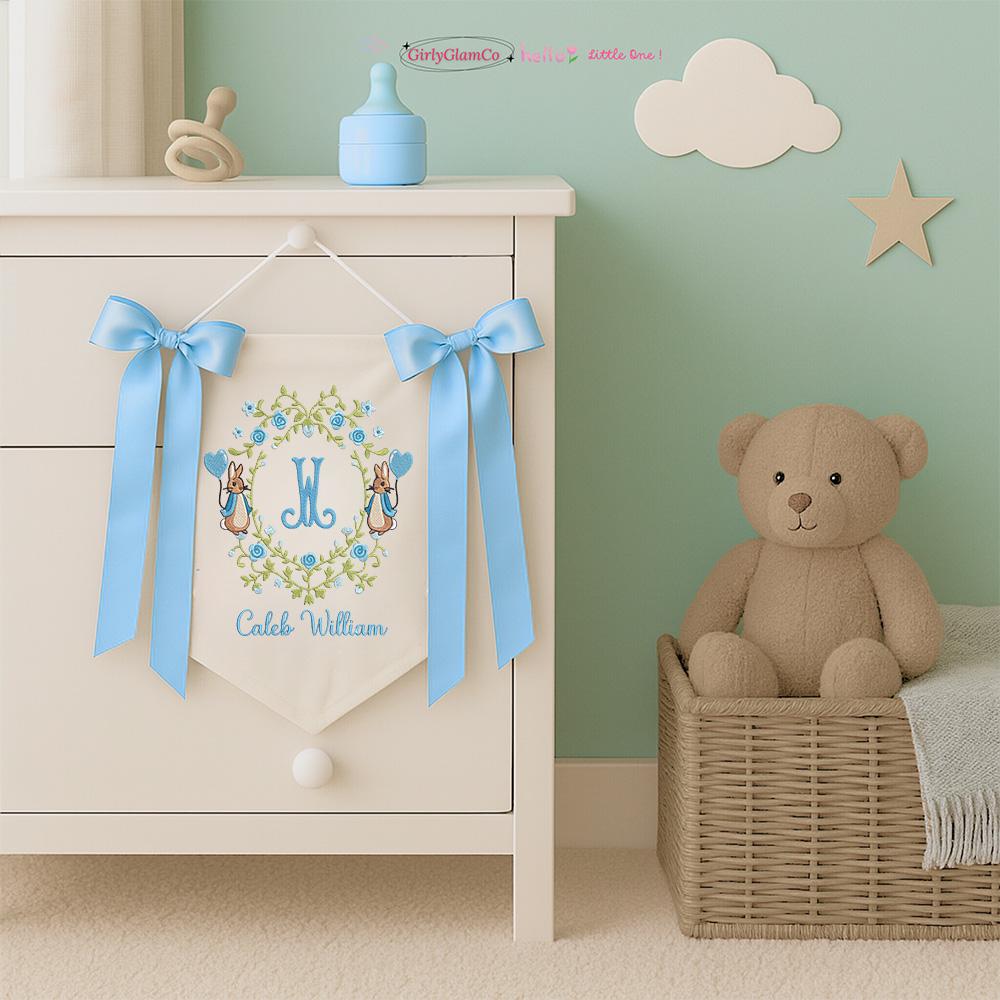 Custom Baby Banner Bunny Baby, Welcome Banner with Bunny Baby, Bows Baby Banner, Hospital Door Sign, Baby Shower Gifts, Newborn Gifts