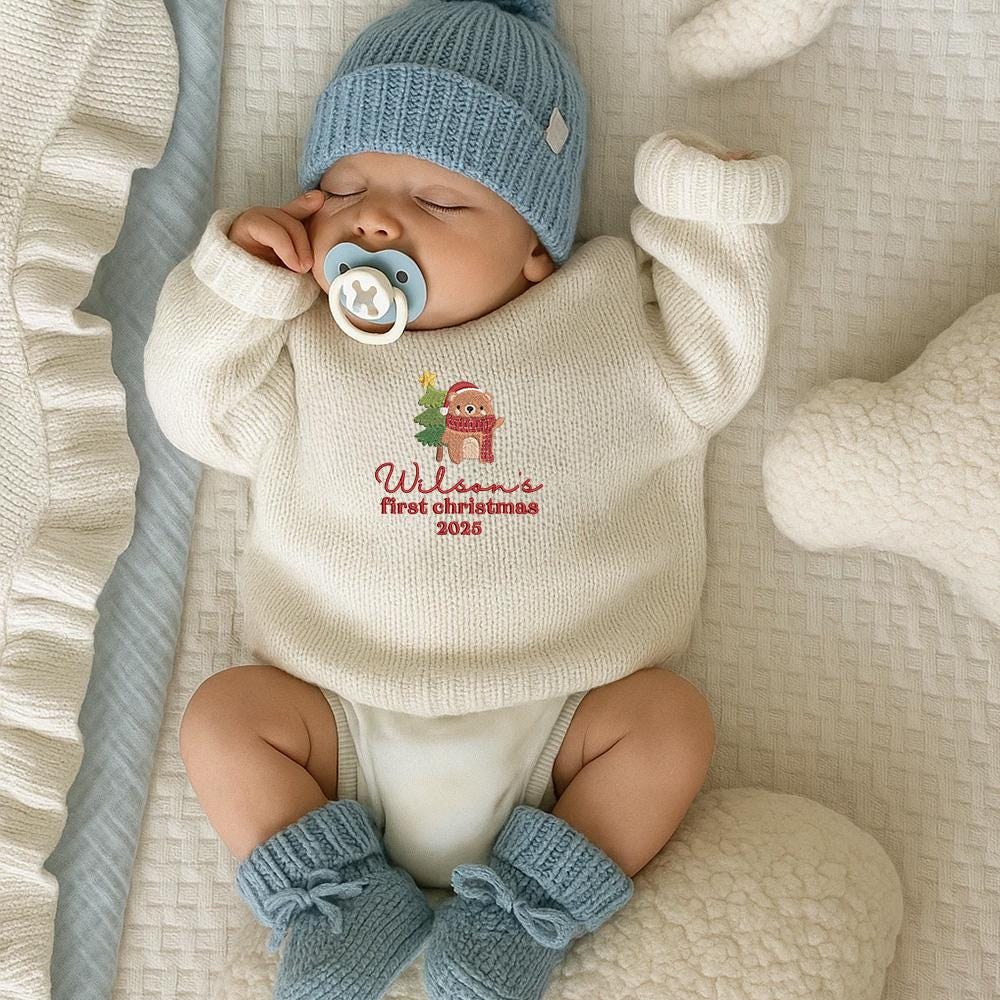 Embroidery My First Christmas Baby Sweater, Newborn Sweater with Christmas 2025, Baby Sweater, Baby Shower Gift, Keepsake for Baby